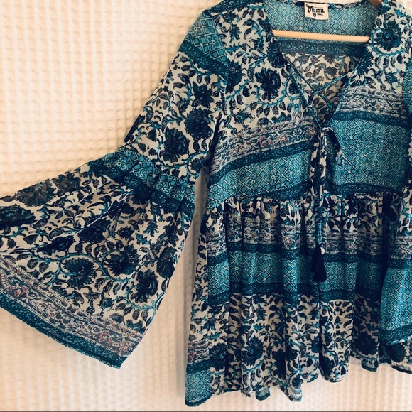 Show Me Your Mumu Blue Waimea Valley Poet Tie Top - Picture 6 of 10